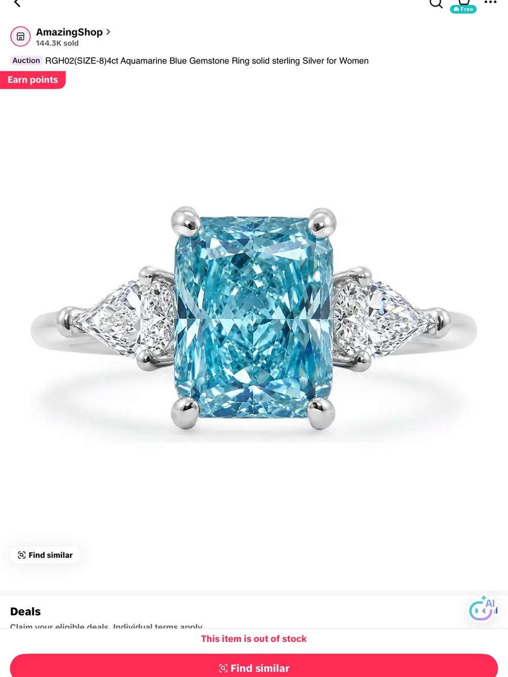 Aquamarine Blue Cushion-Cut Gemstone Ring in Sterling Silver